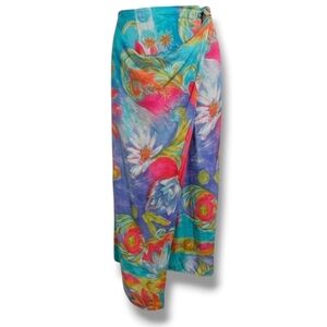 George Georgio Women’s Vintage Watercolor Floral Side Tie Skirt - Size 12